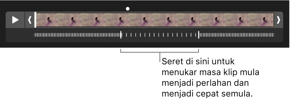 Video gerak perlahan dengan pemegang yang anda boleh seret untuk menukar tempat video diperlahankan dan dipercepatkan lagi.