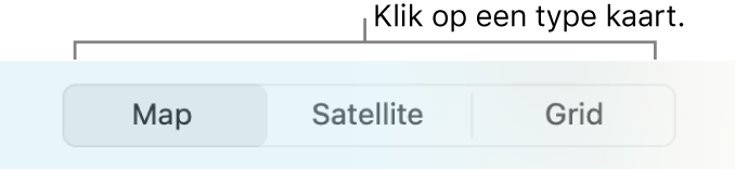 De knoppen 'Kaart', 'Satelliet' en 'Raster'.