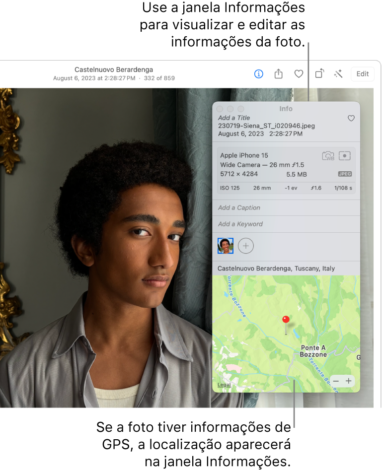 A janela Informações de uma foto.