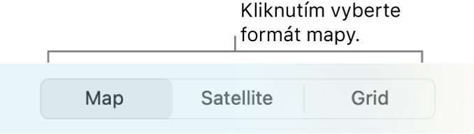 Tlačidlá Mapa, Satelit a Mriežka.