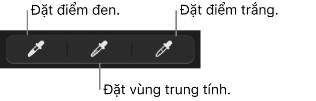 Ba dụng cụ lấy mẫu màu được sử dụng để đặt điểm đen, vùng trung tính và điểm trắng của ảnh hoặc video.