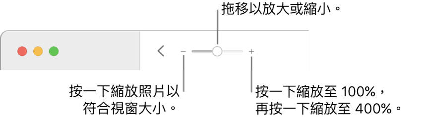 顯示縮放控制項目的工具列。