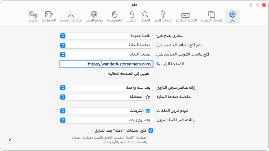 حقل البحث الذكي في سفاري، حيث يمكنك إدخال اسم موقع إلكتروني أو رابطه.