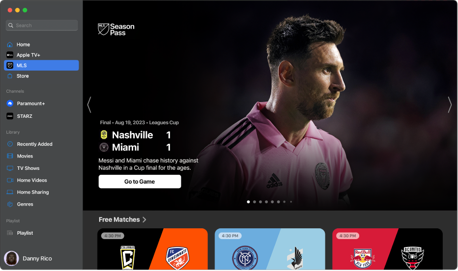 Програма Apple TV з відкритим екраном «MLS».