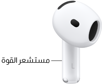 موضع مستشعر القوة على AirPods 4، على الساق في كلتا سماعتي AirPods.