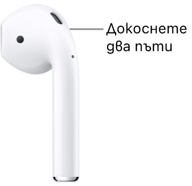 Разположението на двойното докосване на AirPods 1 или 2 в горния край на стъблото.