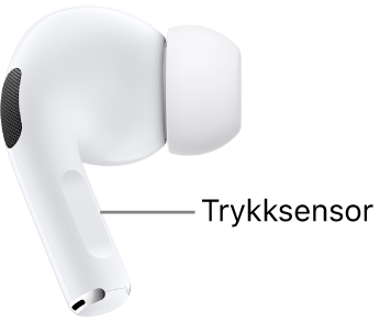 Plasseringen av trykksensoren på AirPods Pro 3 langs stilken på hver AirPod.