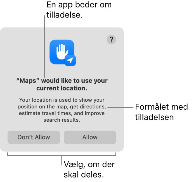 Appen Kort, der beder om tilladelse til at bruge din nuværende lokalitet.