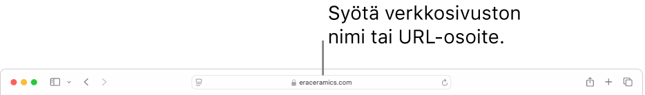 Safarin älykäs hakukenttä, johon voit kirjoittaa verkkosivuston nimen tai verkko-osoitteen.