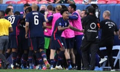 Weston McKennie, front, celebrates  Jordan Siebatcheu’s late winner