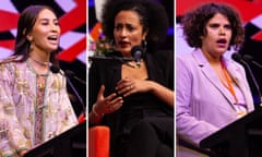 Bhenji Ra, Zadie Smith and Nayuka Gorrie are pictured speaking at events in Melbourne