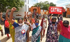 Members of a garment worker union protest in front of their factory, closed due to brands cancelling their orders during the pandemic.