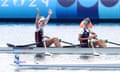 Emily Craig and Imogen Grant celebrate winning the gold for great Britain in the women's double sculls final.