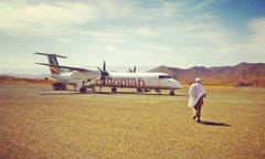 A plane sits on the runway at Lalibela airport in Ethiopia.