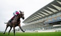 Enable, ridden by Frankie Dettori, races to victory at an empty Ascot