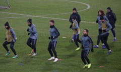 Chelsea training in Minsk prior to their game against Bate Borisov. Eden Hazard (foreground, right) is expected to feature for around 50 minutes.