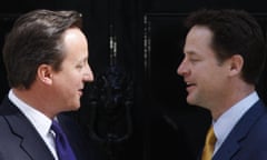 David Cameron talks to Nick Clegg outside 10 Downing Street.