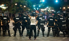 Protests Break Out In Charlotte After Police Shooting<br>CHARLOTTE, NC - SEPTEMBER 21: Police clash with protestors as residents and activists protest the death of Keith Scott September 21, 2016 in Charlotte, North Carolina. Keith was shot and killed by police officers at an apartment complex near UNC Charlotte. (Photo by Brian Blanco/Getty Images)