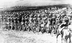 Austrian troops on the banks of the Danube across from Belgrade in the first world war