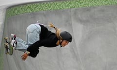 Sky Brown competes in the women's skateboarding park finals at the 2024 Olympic Qualifier Series in Budapest in June