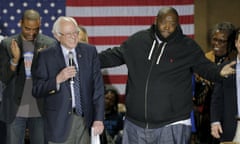 Musician Michael "Killer Mike" Render reacts after introducing U.S. Democratic presidential candidate and Senator Bernie Sanders at the Annual Oyster Roast and Fish Fry in Orangeburg<br>Musician Michael "Killer Mike" Render (R) reacts after introducing U.S. Democratic presidential candidate and Senator Bernie Sanders at the Annual Oyster Roast and Fish Fry in Orangeburg, South Carolina February 26, 2016.  REUTERS/Brian Snyder