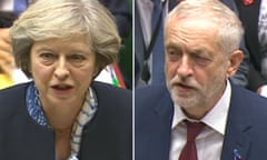 Theresa May and Jeremy Corbyn composite at PMQs
