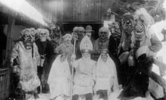 St Nicholas and his helpers with wooden-carved masks in Matrei, East Tyrol, Photograph, Around 1935<br>UNSPECIFIED - CIRCA 1935:  St, Nicholas and his helpers with wooden-carved masks in Matrei, East Tyrol, Photograph, Around 1935  (Photo by Imagno/Getty Images)  [Nikolaus und die Krampusse mit holzgeschnitzten Masken in Matrei, Ostirol, Photographie, Um 1935]