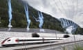 The first train comes out of the tunnel's North portal on the opening day of the Gotthard rail tunnel, at the North portal near Erstfeld, Switzerland, Wednesday, June 1, 2016. The construction of the 57 kilometer long tunnel began in 1999, the breakthrough was in 2010. After the official opening on June 1, the commercial operation will begin in December 2016. (Laurent Gillieron/Keystone via AP)