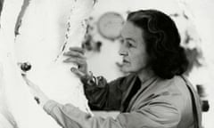 Barbara Hepworth at work on the plaster for
Oval Form (Trezion),
1963.