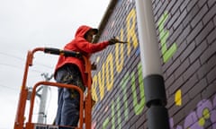 A supplied image obtained on Wednesday, September 6, 2023, of a mural by artist Texta Queen commissioned for the suburb of Reservoir in Melbourne. Artists working at heights such as mural painter Texta Queen face losing their insurance. (AAP Image/Supplied by Fuse Darebin Arts Festival) NO ARCHIVING, EDITORIAL USE ONLY