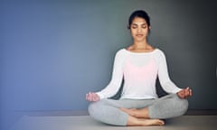 Peace begins with me<br>Posed by model Shot of a woman meditating