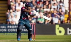 Northamptonshire Steelbacks v Birmingham Bears - T20 Vitality Blast<br>NORTHAMPTON, ENGLAND - JULY 18: Saif Zaibof Northamptonshire Steelbacks plays the ball to the off side during the T20 Vitality Blast match between Northamptonshire Steelbacks and Birmingham Bears at The County Ground on July 18, 2024 in Northampton, England. (Photo by Andy Kearns/Getty Images)