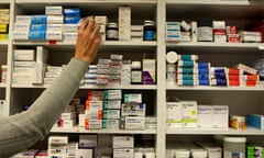 Drugs on the shelves of a pharmacy 