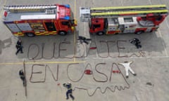 Firefighters in Spain spell it out: members of the Aranjuez fire department urge the public to ‘stay at home’ as the country faces the sixth day of a national lockdown.