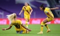 Barcelona’s Kheira Hamraoui celebrates after scoring the opening goal in Bilbao.