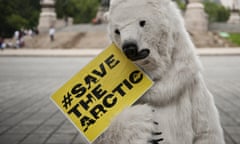 A Greenpeace activist fancy dressed as a polar bear participates in a protest against oil exploitation and industrial fishing in the Artic, in Mexico City, on June 21, 2012 . Greenpeace formally launched its global campaign to save the Arctic in the framework in the Rio+20 gathering. AFP PHOTO/RONALDO SCHEMIDTRonaldo Schemidt/AFP/GettyImages