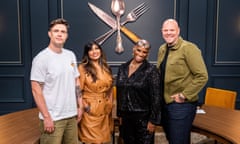 374138,Great British Menu S17<br>The current Great British Menu judges (l-r): Ed Gamble, Nisha Katona, Andi Oliver and Tom Kerridge.