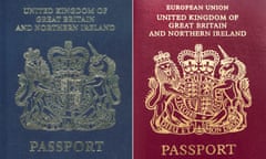 Blue and red UK passports