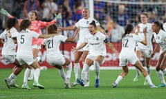 Gotham FC celebrate after defeating OL Reign during the 2023 NWSL Championship game.