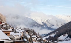 Chalet rooftops covered with snow in the Tyrolean Alps