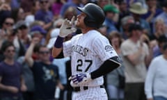 Trevor Story celebrates his two-run homer against the Padres on Friday.