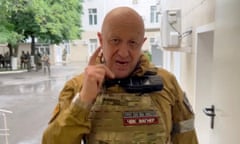 Yevgeny Prigozhin speaks in the headquarters of the Russian southern army military command centre in the city of Rostov-on-Don. Photograph: press service of Concord/Handout via Reuters
