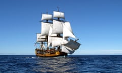 An Australian-built replica of the Endeavour is moored at Darling Harbour