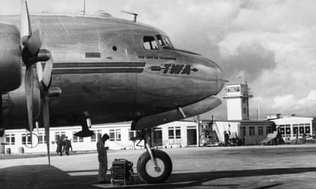 A TWA passenger plane at Shannon airport in the 1950s