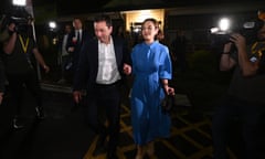 Victorian Opposition Leader Matthew Guy leaves after speaking to party faithful at the Liberal Party reception in Melbourne on Saturday 26 November 