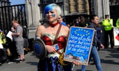 Woman in Wonderwoman pro-EU outfit