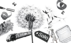 Composite of dandelion , train, sale tag, dalmatian, etc