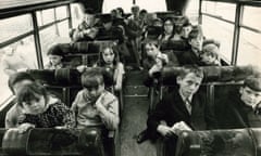 Schoolchildren from Belfast being bused to a refugee centre to escape the Troubles in September 1971.