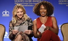 Chloe Grace Moretz, Angela Bassett<br>Chloe Grace Moretz, left, and Angela Bassett appear during nominations for the 73rd annual Golden Globe Awards at the Beverly Hilton hotel on Thursday, Dec. 10, 2015, in Beverly Hills, Calif. The 73rd annual Golden Globe Awards will be held on Sunday, Jan. 10, 2016. (Photo by Chris Pizzello/Invision/AP)