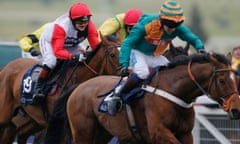 Victoria Pendleton, left, riding Pacha Du Polder to fifth in the 2016 Foxhunters’ Chase at Cheltenham.